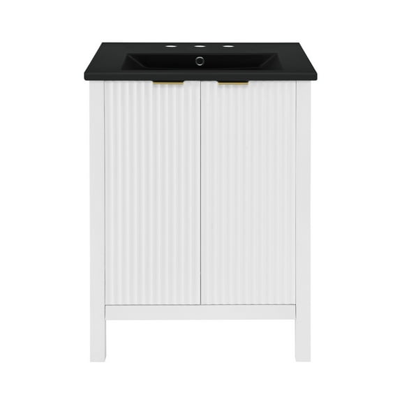 Bastille 24 in. White Bathroom Vanity With Black, 3-Hole Ceramic Sink Top