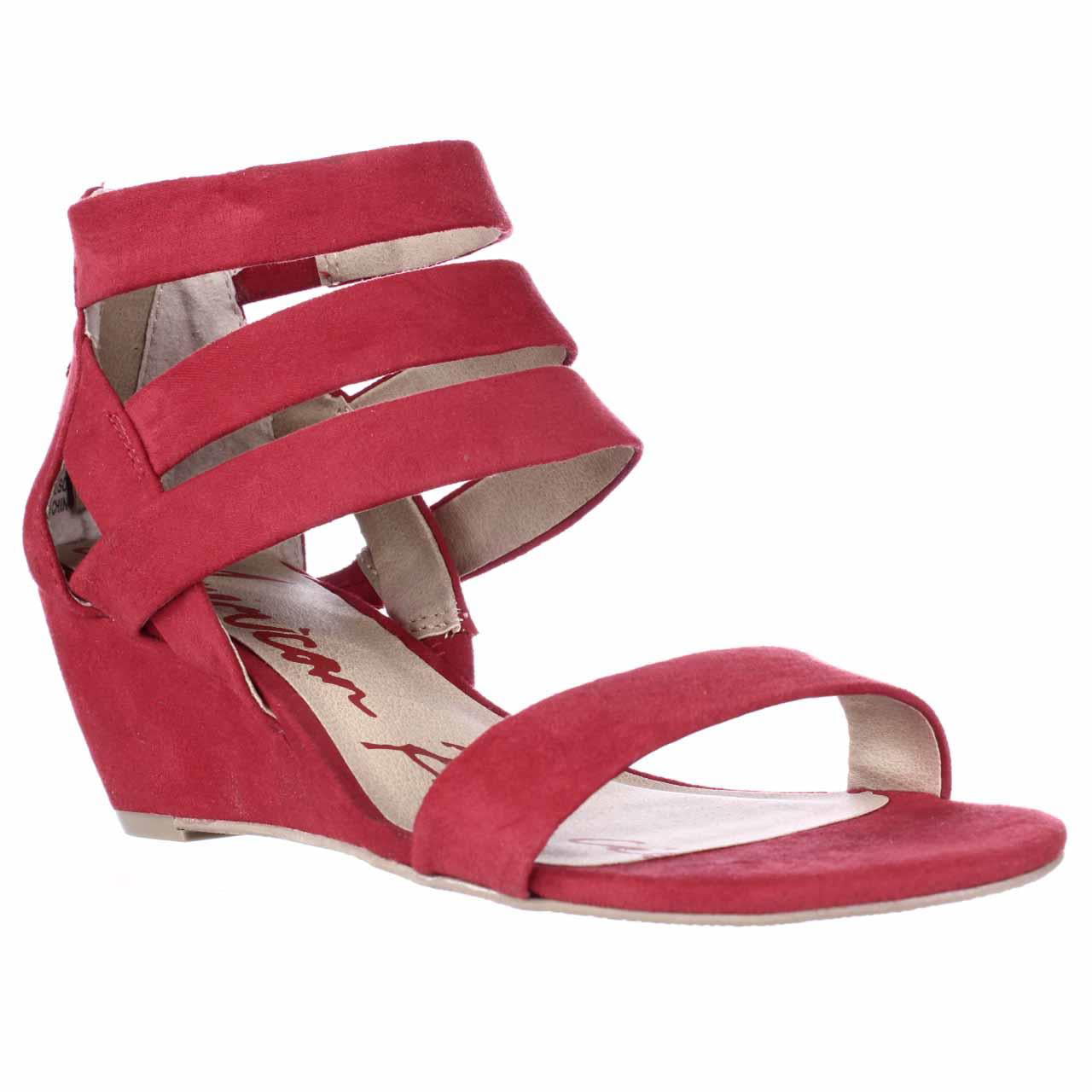 Womens Casen Strappy Wedge Sandals - Red - Walmart.com
