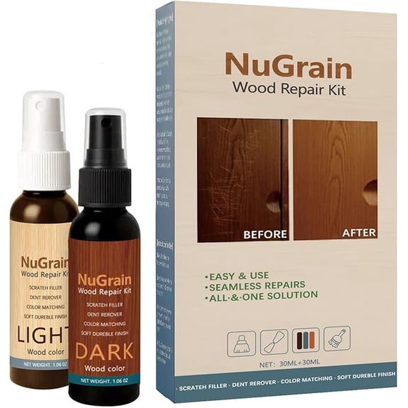 NuGrain Wood Repair, Professional Wood Floor Scratch Repair, Easy-Fix Wood Furniture Repair, Floor Cover Nicks and Scratches, Hides Minor Defects, Restore a Finish for Wood, Floors,Tables
