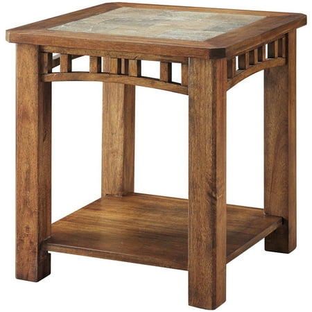 Coaster Square End Table with Slate Top in Light Oak