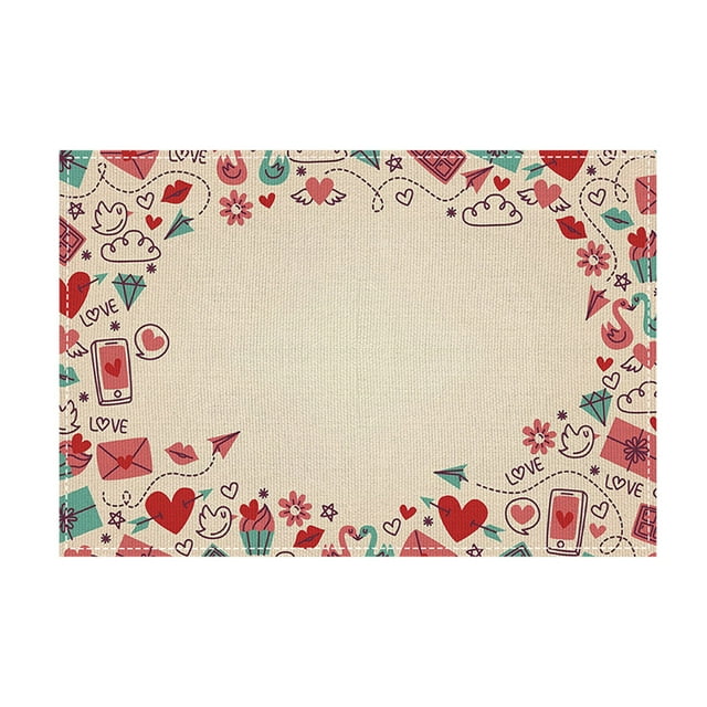 Décoration de la Saint-Valentin, Cadeau de la Saint-Valentin Tapis de Repas de la Saint-Valentin Tapis de Table de Restaurant Tapis d'Isolation Imprimé en Lin Tapis Occidental Décoration de Dîner aux Chandelles 18x12 Po