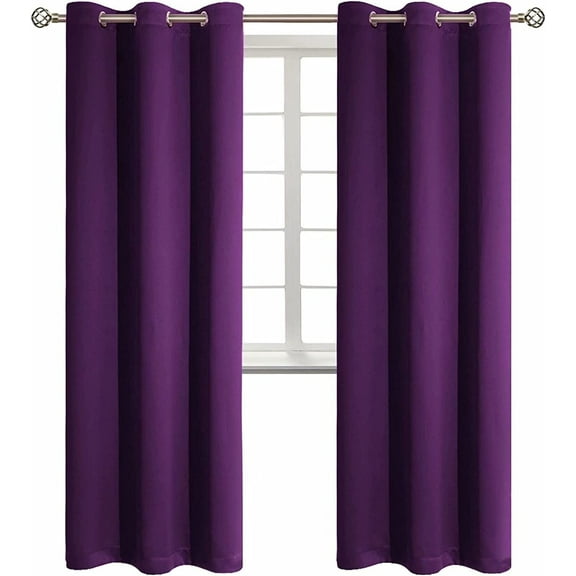 2 panels K68 purple color 100 % blackout thermal light blocking drapes for sliding patio window curtain top grommets noise reducing 37" wide X 63" length each panel