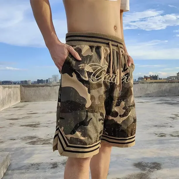 Pantalones cortos para hombre estampado de camuflaje pantalones cortos con cordon grafico para hombre ropa de calle informal floral Y2k con elementos esenciales vintage Bodega Aurrera en linea