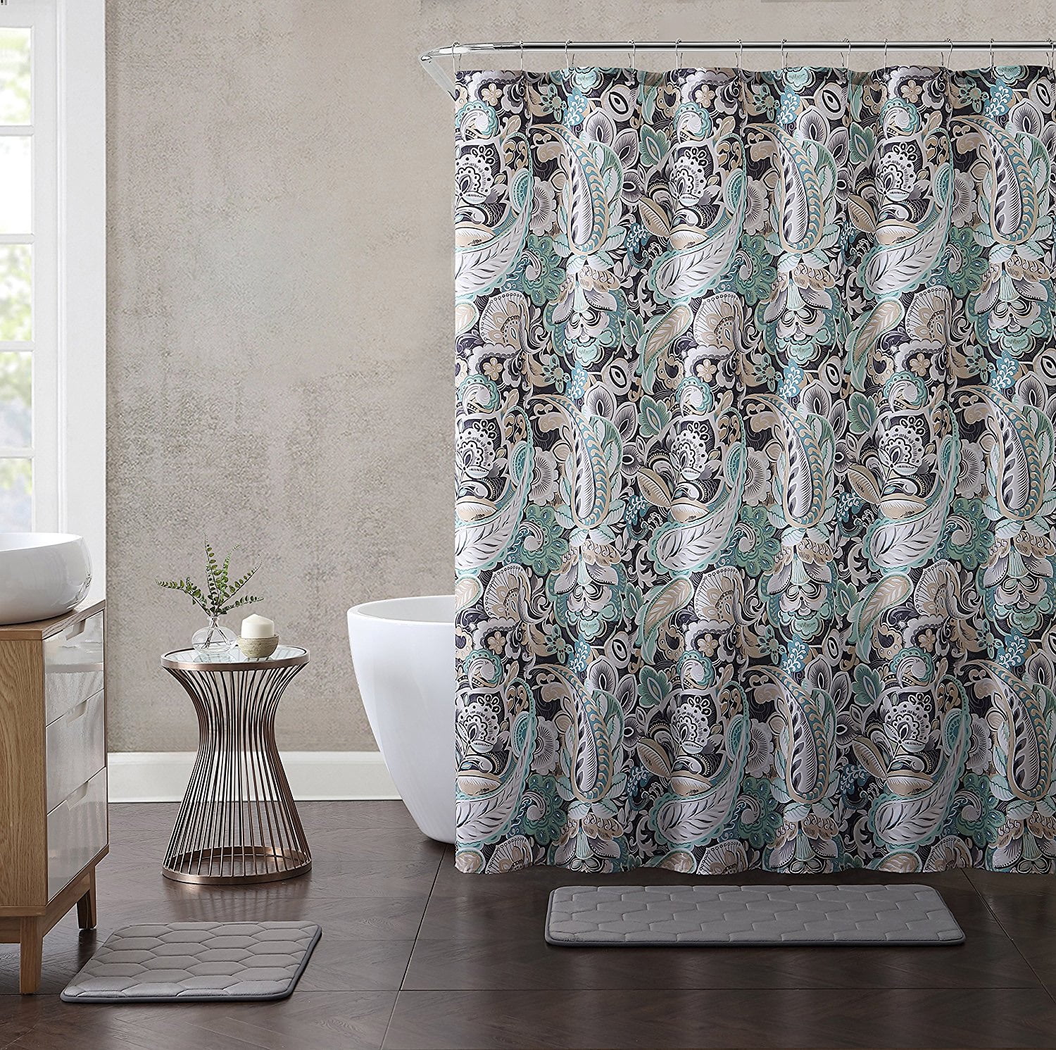 Paisley Print Fabric Shower curtain Teal, Black,Taupe, White 72" x 72