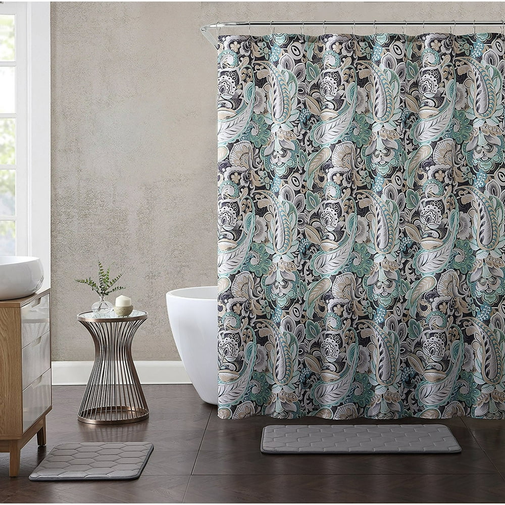 Paisley Print Fabric Shower curtain Teal, Black,Taupe, White 72" x 72