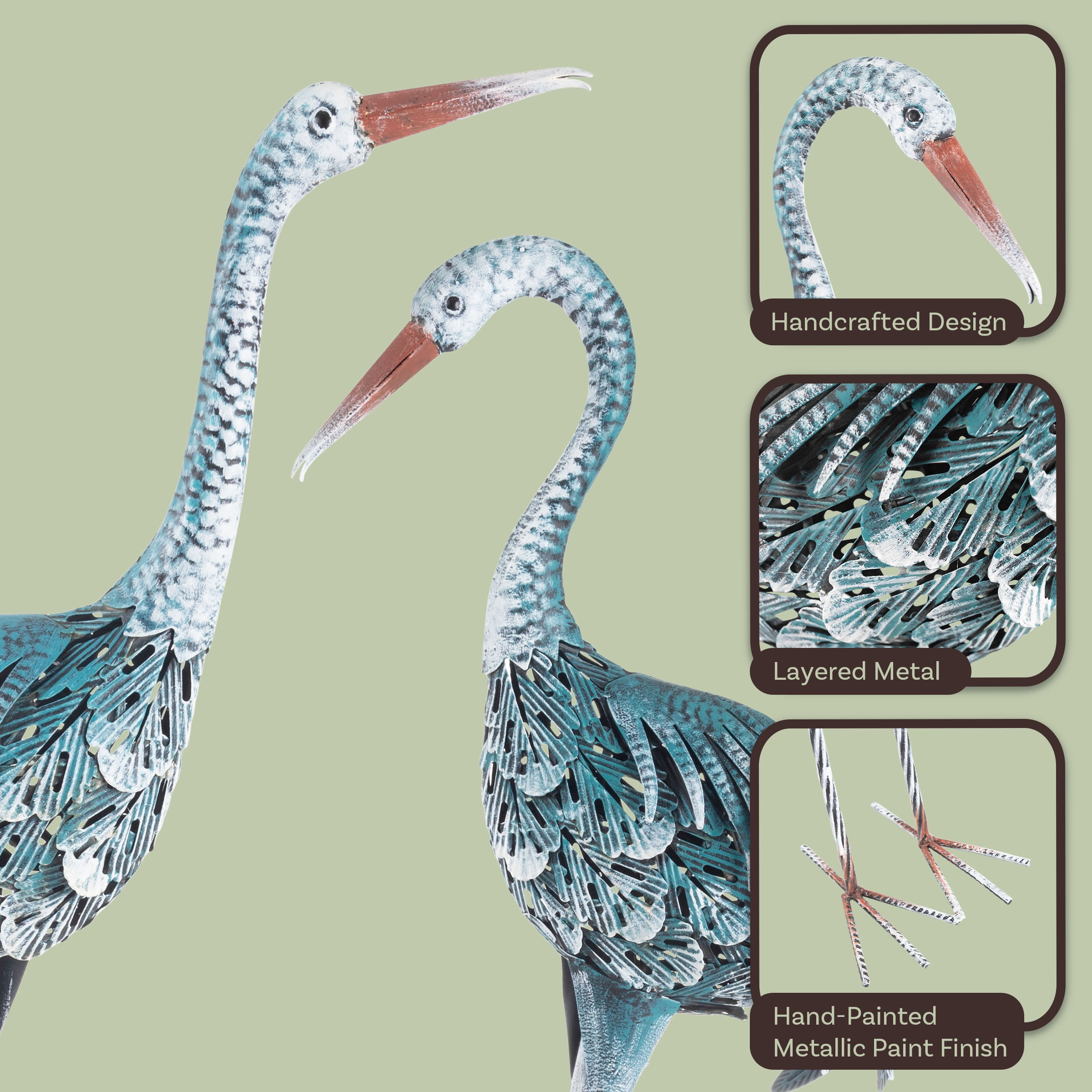 Pure Garden Crane Garden Statues Set of 2 - Metal Yard Art Outdoor Decor
