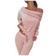 thumbnail image 1 of Jersey deportivo informal de manga larga y hombros descubiertos para mujer, de color liso, poliéster suave y elástico, 1 of 7