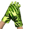 thumbnail image 2 of Short Metallic Gloves, Shiny Opera Cosplay Gloves for Adults, Stretchy PU Coated Gloves for Role Play Costume, Party Accessories for Halloween Christmas Stage Performance - Green, 2 of 3