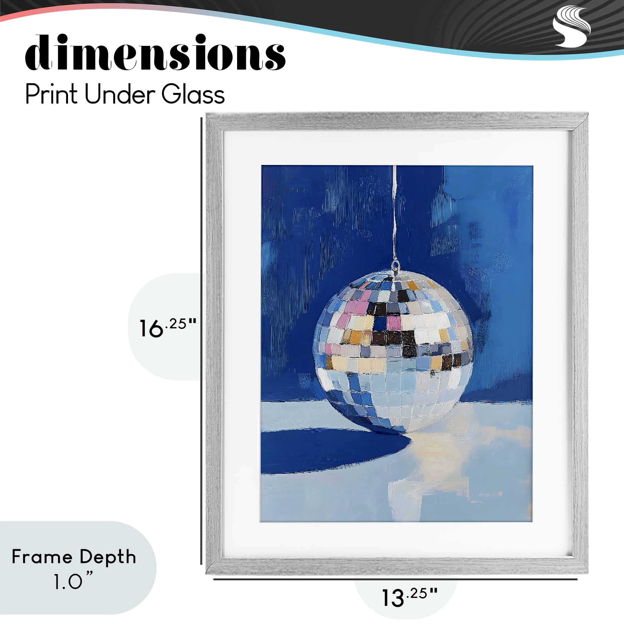 Stupell Industries Silver Dance Disco Ball Gray Framed Print Under Glass, design by The Prints Vibe