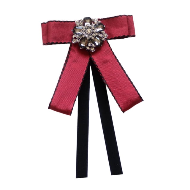 Broche de cinta de lazo Broche Decoración de corbata del cuello para mujeres Pon elegante Pin de la camisa Bownot Camiseta para blusa de uniforme Rojo
