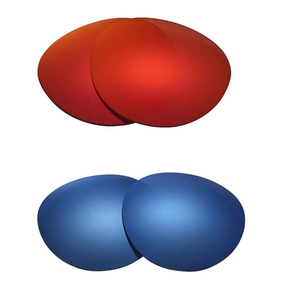 Walleva 2 Paris Polarized Replacement Lenses For Ray-Ban Round Metal RB3447 50mm Sunglasses-Fire Red   Ice Blue