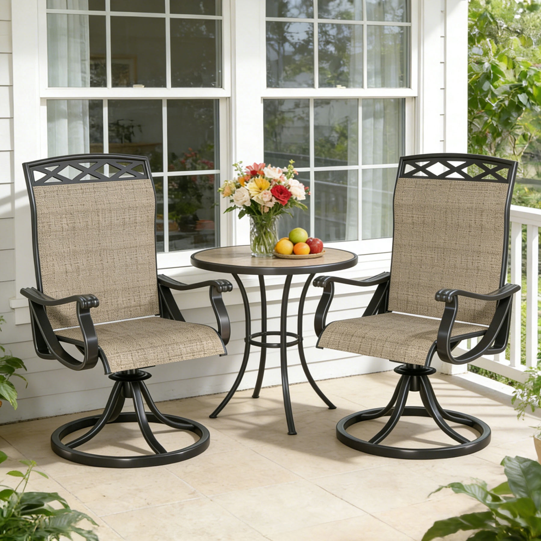 SHGJ&SOFT Patio Swivel Chairs, Waterproof Outdoor Dining Chairs with All-Weather Textilene Mesh for Deck, Garden, and Backyard (Brown6, 4PC)