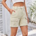 thumbnail image 2 of Lenpel Jean Shorts for Women Trendy Elastic High Waisted Mid Thigh Cargo Denim Shorts Summer Casual Shorts with Pockets, 2 of 7