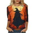 thumbnail image 2 of Jsaierl Womens Halloween Shirts Plus Size Pumpkin Ghost Graphic Tees Going Out Round Neck T-shirt 3/4 Sleeve Holiday Blouse Tops Halloween Costumes, 2 of 5