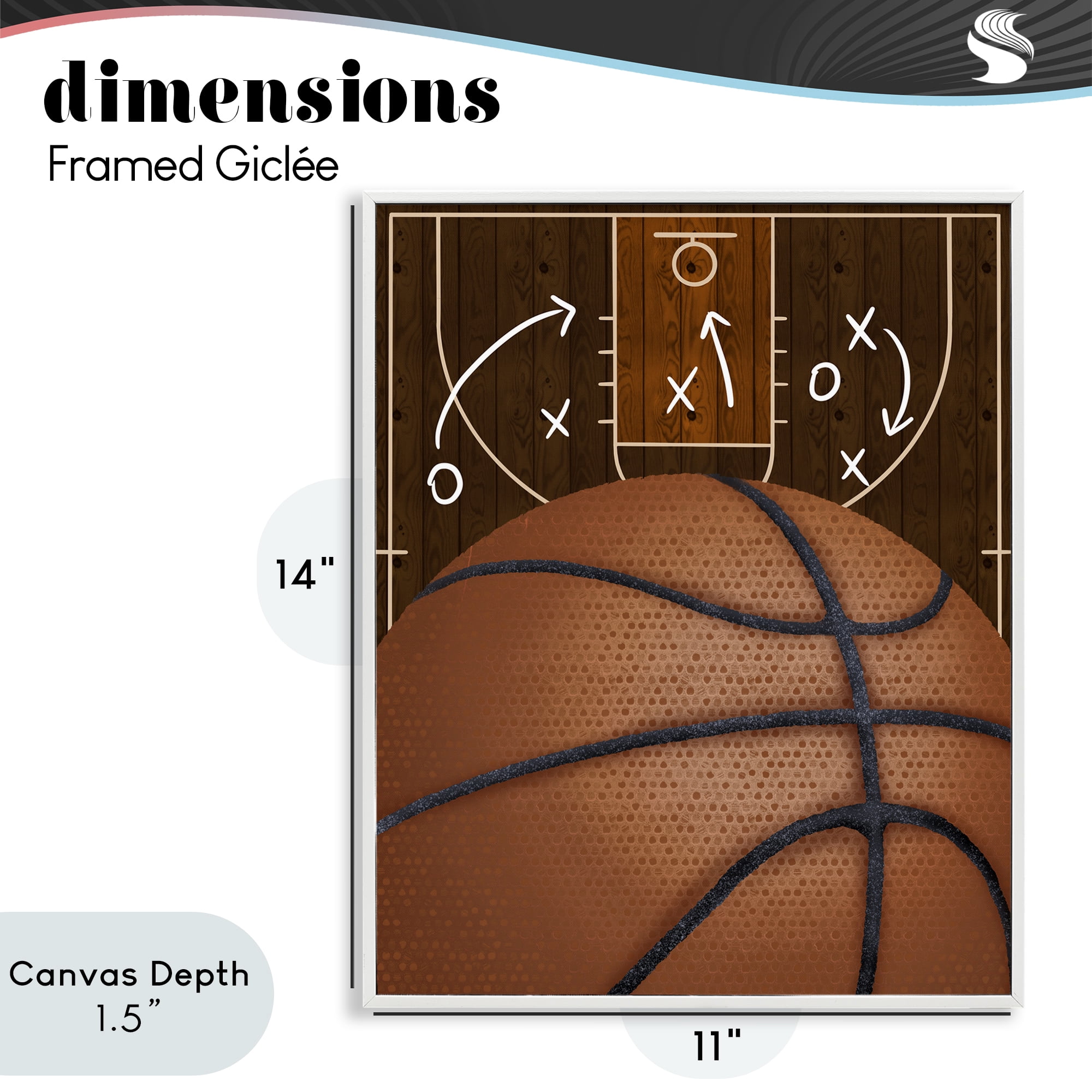 Stupell Industries Basketball Court Tactics White Framed Giclee Art, design by Jennifer Stith