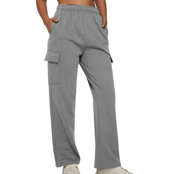 ESSSUT Pants For Women Women'S Trendy Casual Elastic Waist With Multiple  Pockets Sweatpants Cargo Pants For Women Gray Xl 