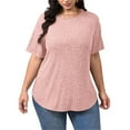 thumbnail image 4 of Vibrex Womens Plus Size Tops Crewneck Short Sleeve Shirts Casual Loose Tunic Tops Curved Hem Summer Blouses, 4 of 8