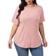 thumbnail image 5 of TaTaai Plus Size Everyday Top Women, Striped Short Sleeve Round Neck T-Shirt, Loose Fit Five Quarter Sleeve Blouse, Lightweight Soft Casual Apparel Gift, 5 of 9