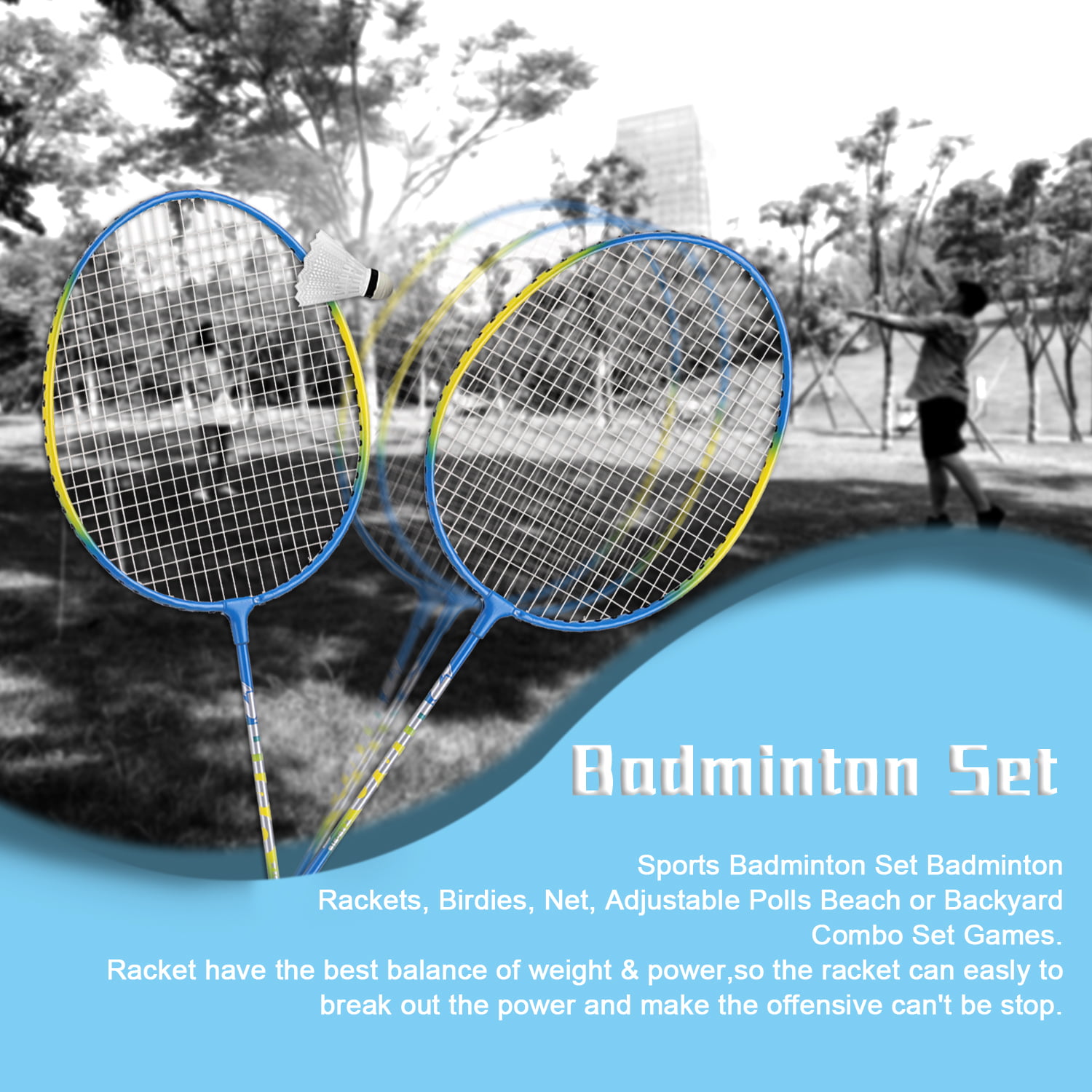 Portable Outdoor Classic Beach or Backyard Combo Set Games and Adjustable Polls Net Badminton Rackets Racquet Sports Sets Badminton Complete Sets Birdies Sports Volleyball and Badminton Set 