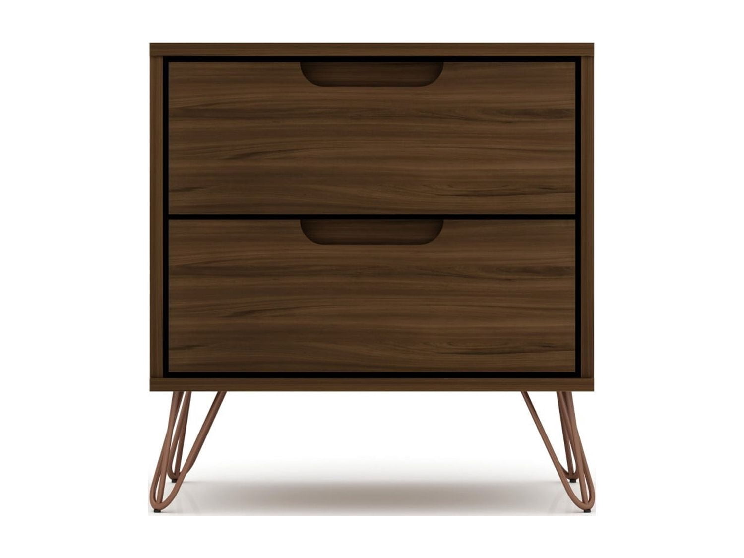 Nightstand, Mid Century Modern Bedside Table with 2 Drawers, Metal Splayed Legs and Adjustable Handle Design, Storage End Table for Bedroom Living Room, Chestnut