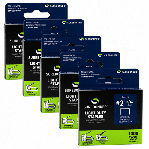 Surebonder 44116 #2 Light Duty Wide Crown Staples - 5/16" Length - 1000/box, 5 Pack