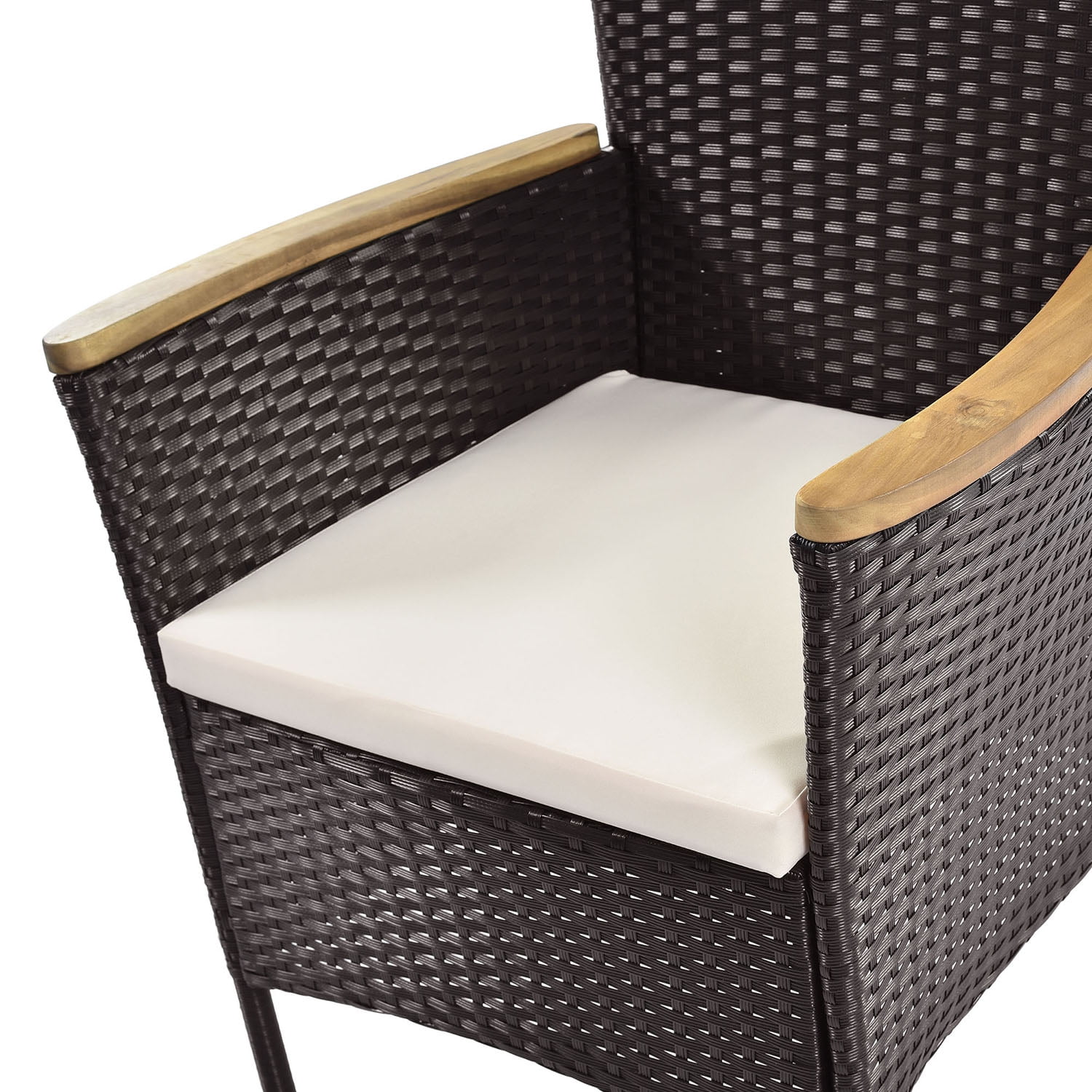 Kadyn 7-Piece Outdoor Patio Dining Set, Garden PE Rattan Wicker Dining Table and Chairs Set for 6-Person, Stackable Armrest Chairs with Cushions, Brown