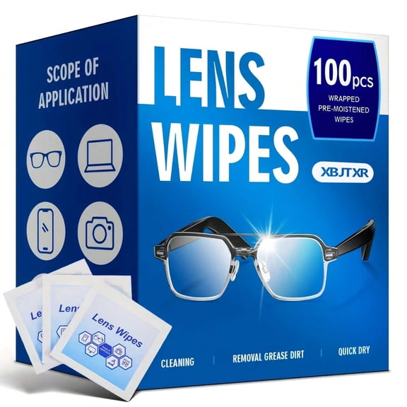 Lens Cleaning Wipes 100 Count - Pre-Moistened Streak-Free Wipes for Eyeglasses, Screens & Camera Lenses