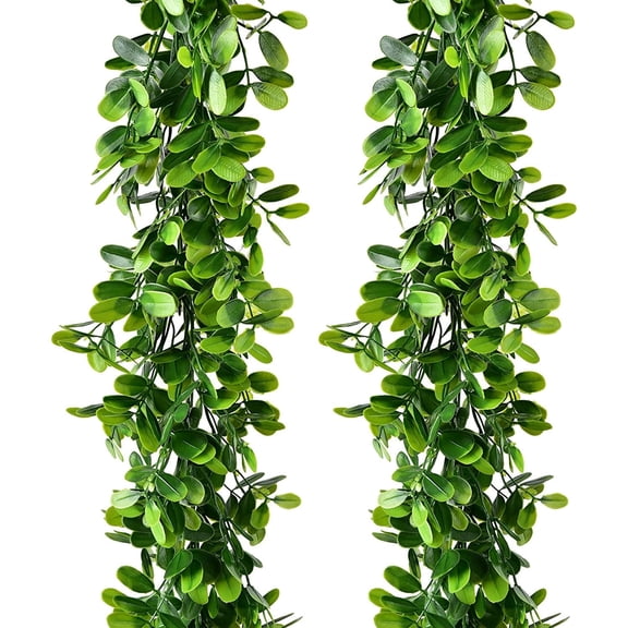 Homirary 6 Ft Artificial Boxwood Garland Greenery Garlands Fake Hanging Plants Vine for Home Kitchen Wedding, Indoor Outdoor Decoration, 2 Pack