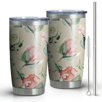 20oz Tumbler with Lid and Straw Stainless Pink White Floral Steel Vacuum Insulated Water Coffee Tumbler Cup Double Wall Vacuum Insulated Travel Mug Reusable Tumblers for Ice Drinks, Hot Beverage