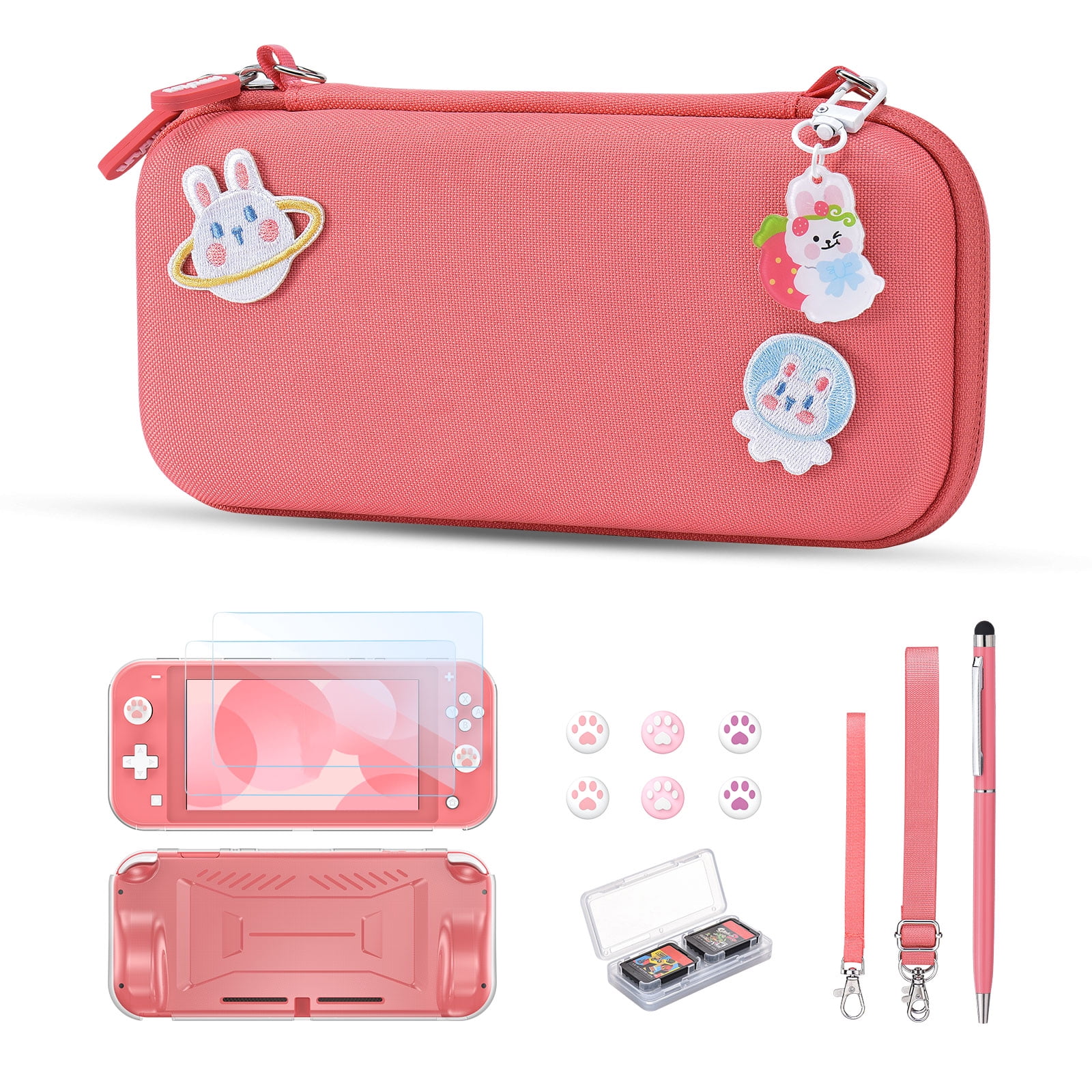 DEPTHOT Switch Lite Accessories Bundle 17 in 1 Pink Travel Case