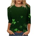 thumbnail image 2 of xixinqiwan St Patrick's Day Round Neck Shirts for Women,Women Lucky Four-Leaf Clover Graphic Shamrock Slainte Tshirt Carnival Seven Sleeve Tee Tops, 2 of 6