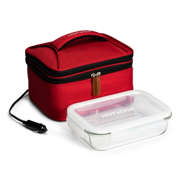HOTLOGIC Food Warming Tote, Lunch Bag Plus 12V with Glass Dish, Red