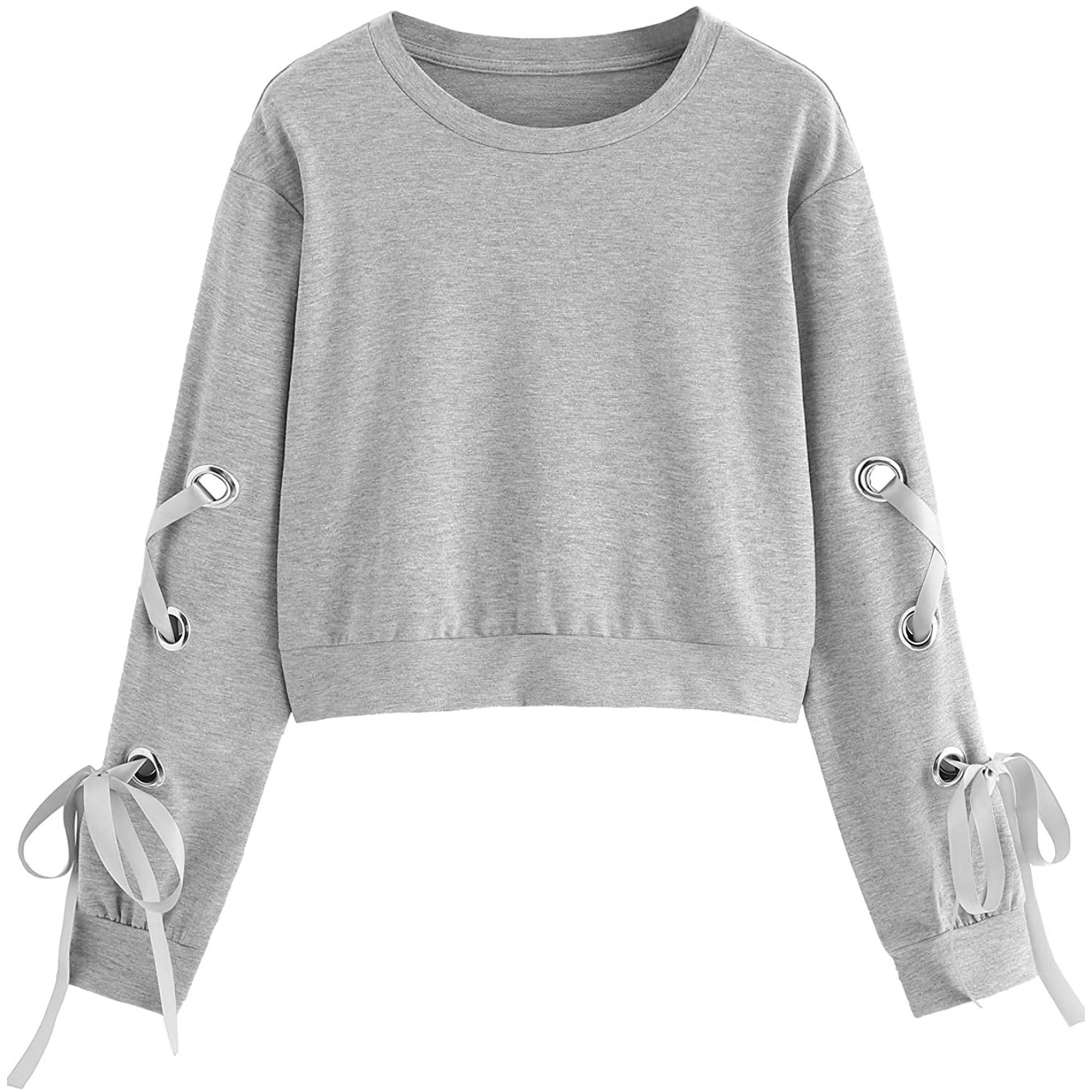 Women's Casual Lace Up Long Sleeve Pullover Crop Top Sweatshirt | Walmart  Canada