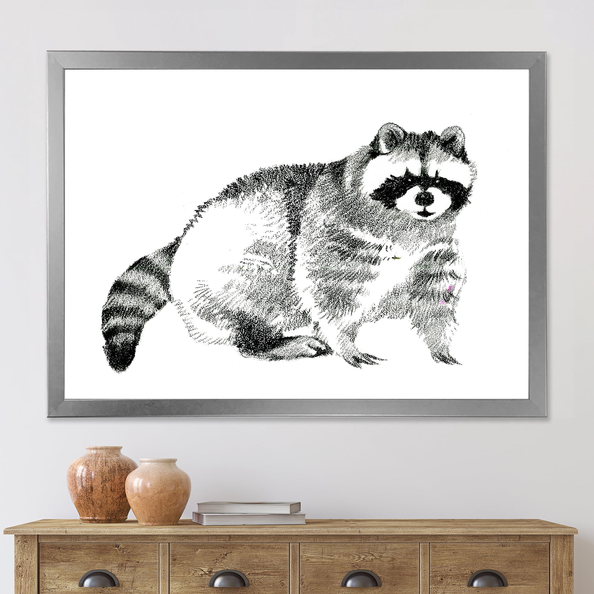 Designart 'Black and White Portrait Of Raccoon' Farmhouse Framed Art Print