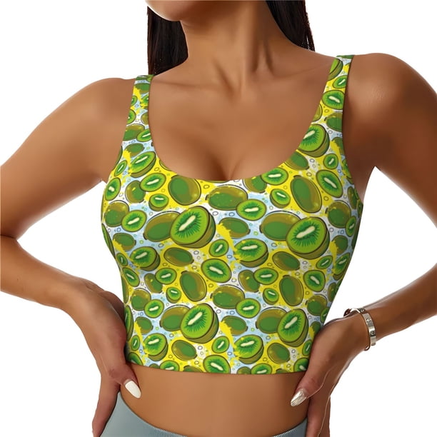 Balery Kiwi Fruits Summer Sujetadores deportivos con espalda cruzada para mujer, acolchados, sin costuras, de alto impacto, ideales para yoga, gimnasio, entrenamiento y fitness.-