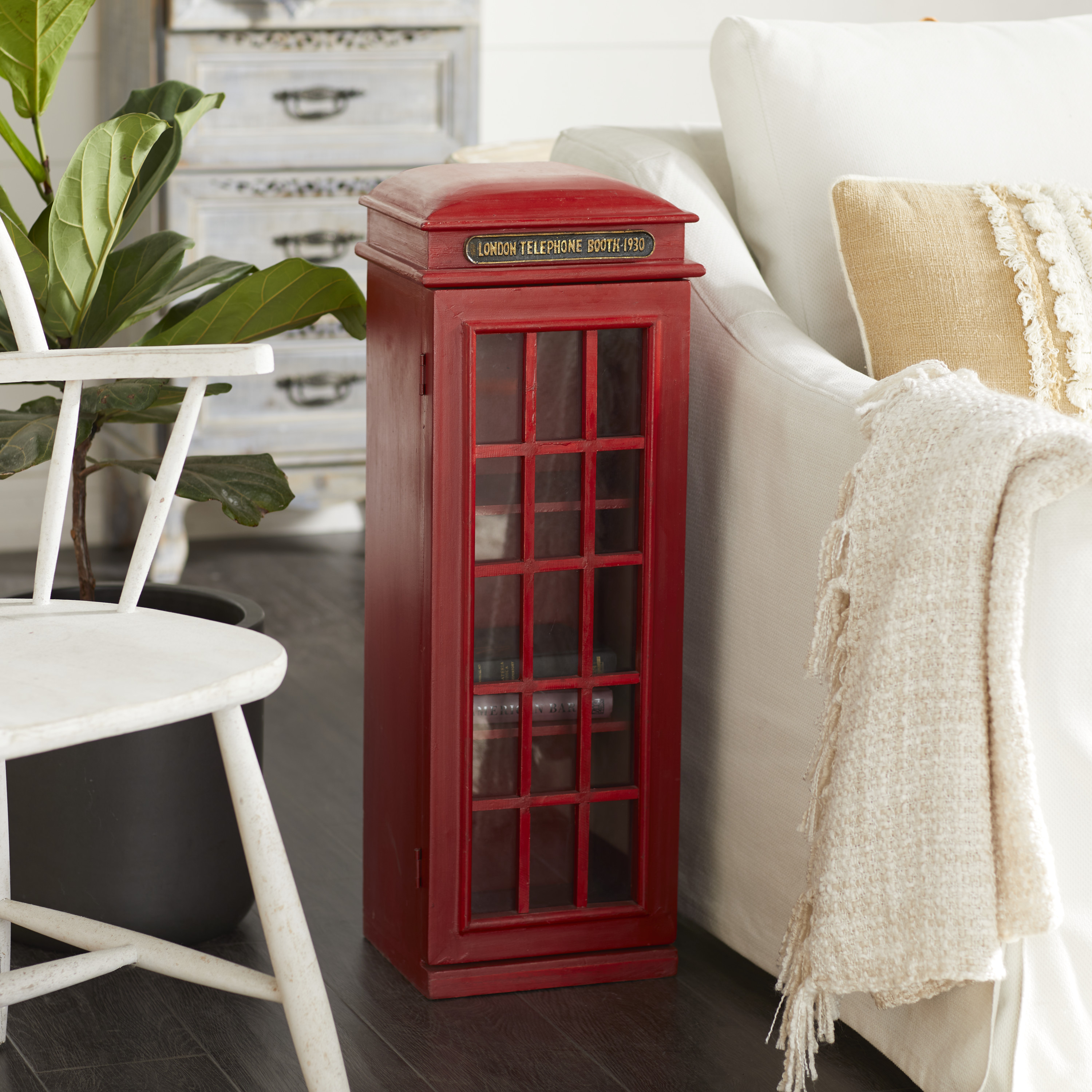 DecMode 11" x 30" Red Wooden London Telephone Booth 2 Shelf Storage Unit, 1-Piece - image 3 of 18