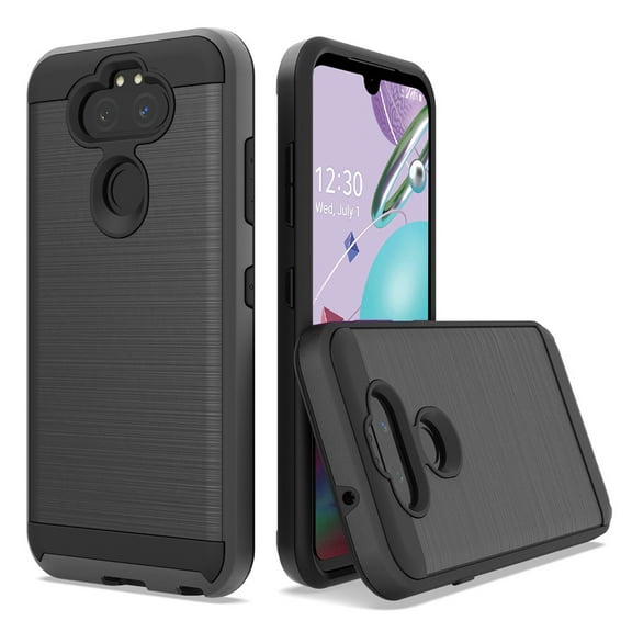 For LG Aristo 5 / Fortune 3 / Tribute / K8X / Phoenix 5 / LMK300 [Luxury Brushed] Shockproof Slim Design Armor Defender Dual Layer Hybrid Rugged PC Plastic Impact Resistant Phone Cover Black