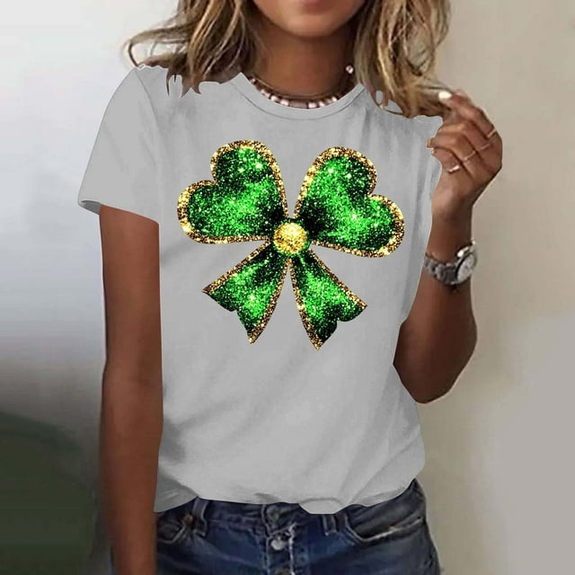 Elvqul T-Shirts de la Saint-Patrick pour Femmes, T-Shirts à Col Rond Stylés, Grande Taille, Graphiques, Manches Courtes, Hauts de Fête pour Femmes, Chandail