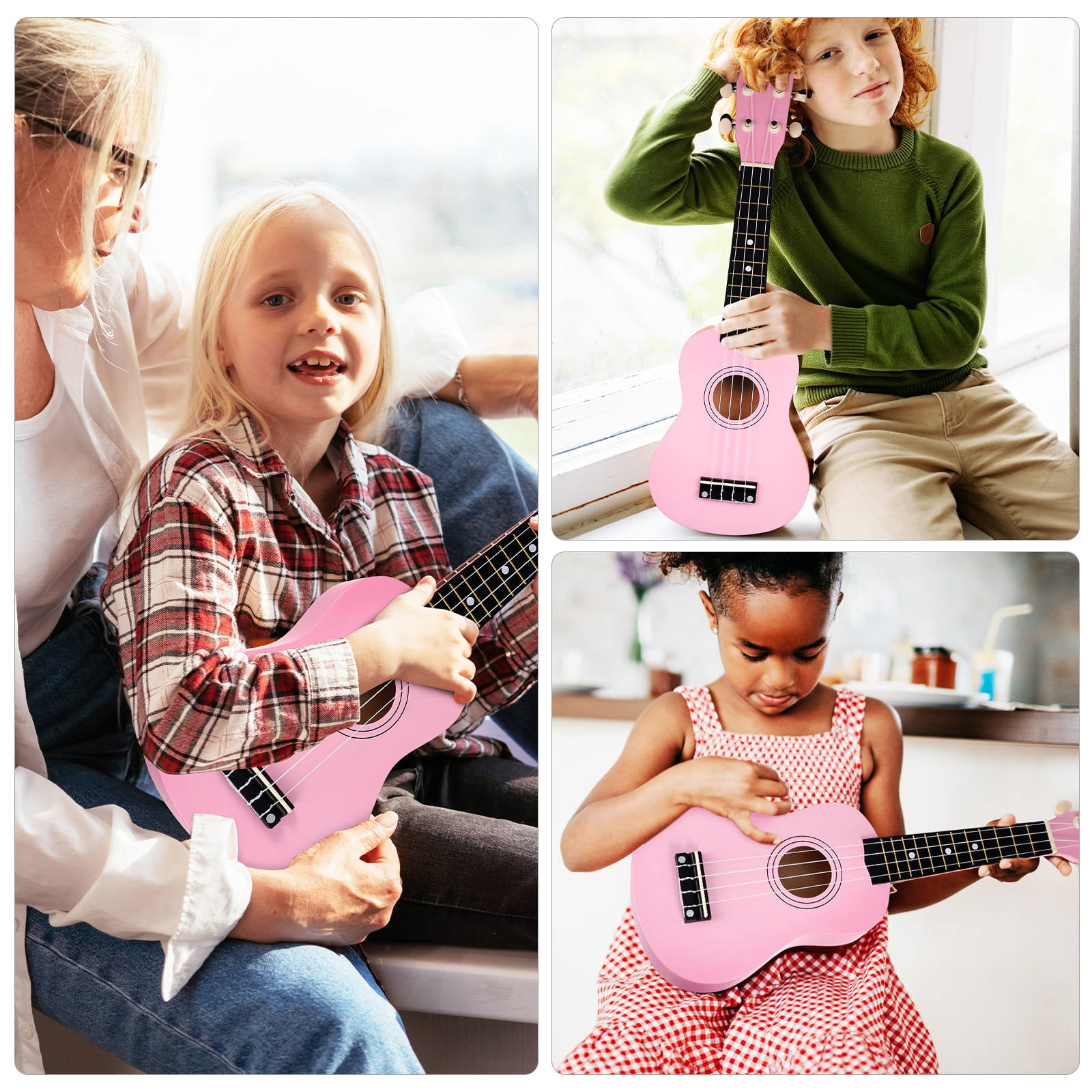 FONDOTIN Pink Ukulele 21 Inch For Kids With Crisp Melodious Sound And Nylon Strings 1 Set