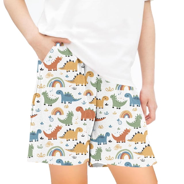 Odeerbi 5-14 Años Niños Niñas Verano Dinosaurio Imprimir Pantalones Cortos Entrenamiento Atlético Pantalones Cortos Deportivos Lindo Transpirables