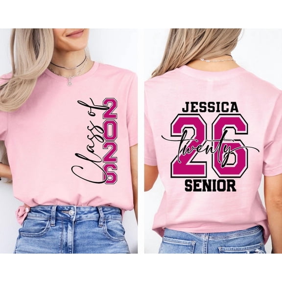 Personalized Senior 2026 Shirt, Class Of 26 Shirt,Graduation 2026 Shirt, Custom Name Graduation Gift,Senior Gift Graduation,Graduation Party Light Pink
