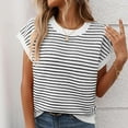 thumbnail image 3 of Annhoo Women's Cap Sleeves Round Neck Striped Knit Pullover Tee Shirts Summer Basic Casual Tops, 3 of 7