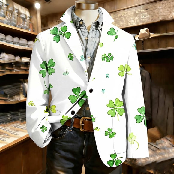 SBYOJLPB Men Casual Fashion St. Patrick's Day Print Button Long Sleeve Outwear Blouse