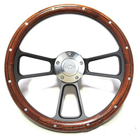 New World Motoring El Camino, Chevelle Custom Wood Steering Wheel, Wood and Metal, Brown and Black