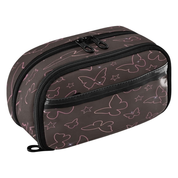 Large Pencil Pen Case Capacity PVC Pencil Pouch Makeup Bag for Women Man, Star ButterflyPrinted