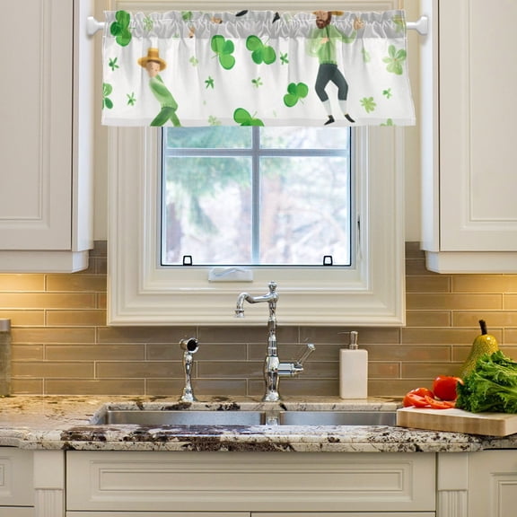 Cute People Patrick's Day Curtain Valances Farmhouse Design Window Treatment Decor Blackout Rod Pocket for Windows Living Room Kitchen 54" x 18"