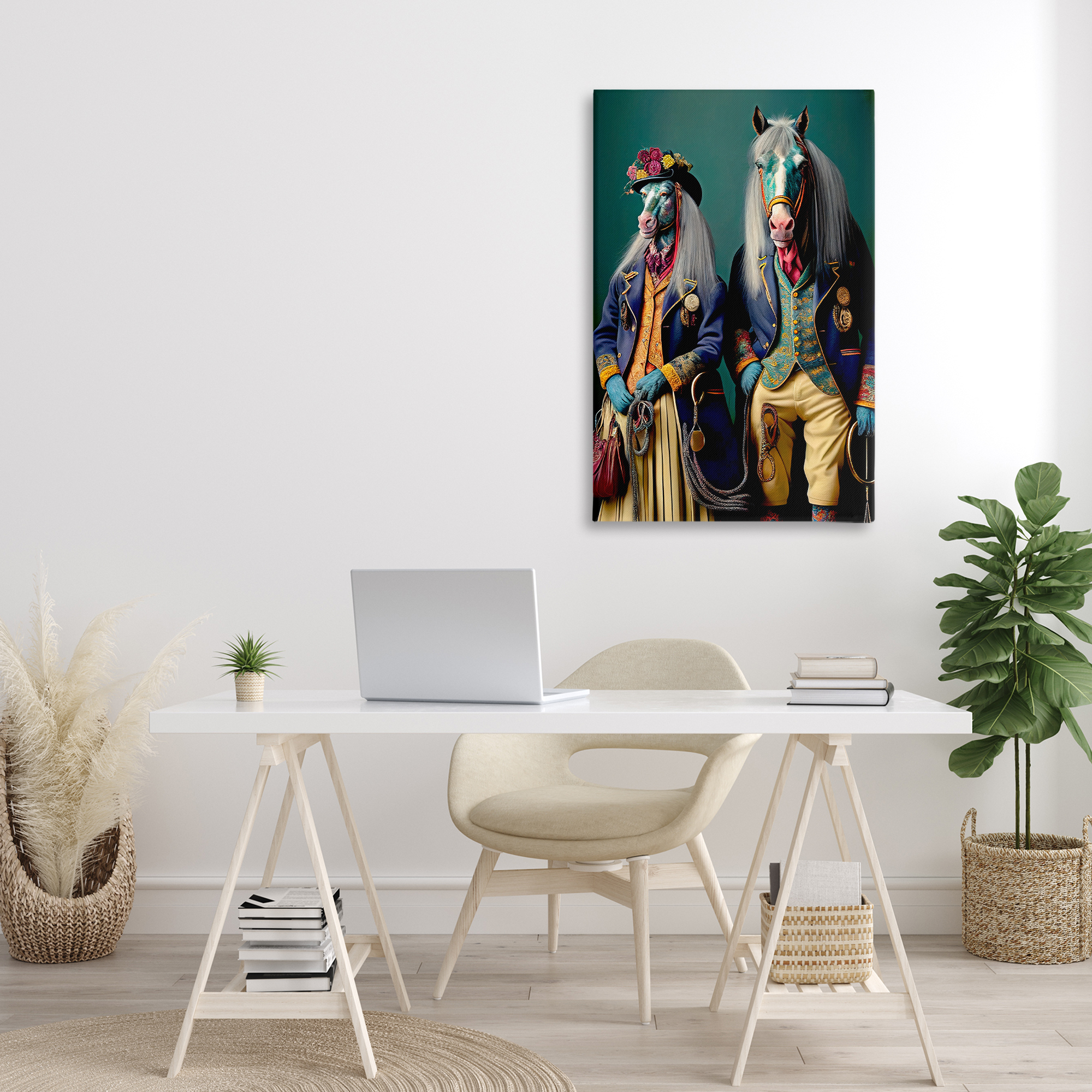 Stupell Industries Old Fashioned Horses Novelty Painting Gallery Wrapped Canvas Art Print Wall Art, 24 x 36