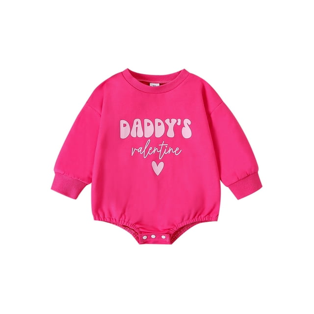 Gupgi Barboteuse Chandail pour Bébé Fille Hauts de la Saint-Valentin Imprimé de Lettres et de Cœurs Col Ras du Cou Manches Longues Combinaisons