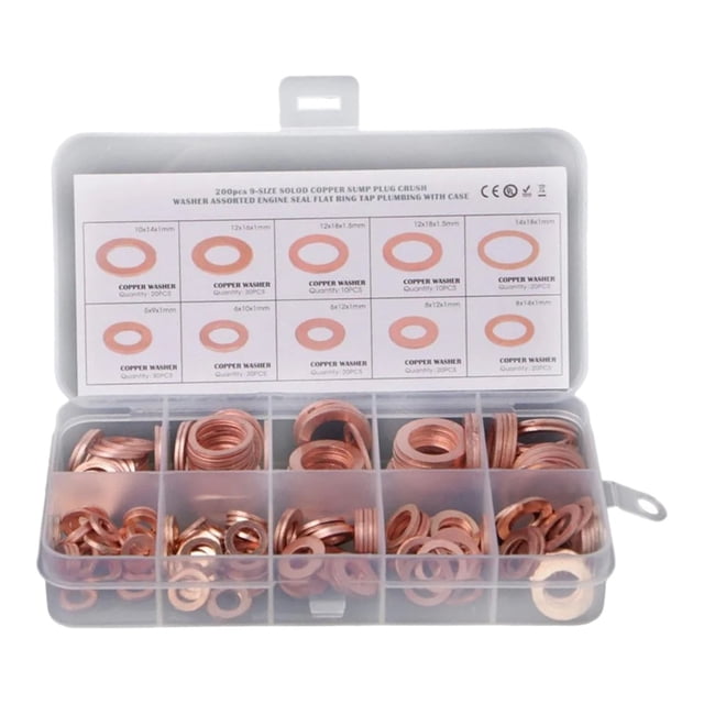 Kit d'Outils Tendance pour la Maison, 200 Pcs Ensemble de Joints de Rondelle en Cuivre Assortiment de Joints de Rondelle 6 Tailles Assortiment de Rondelles M5 M6 M8 0 4 Métrique