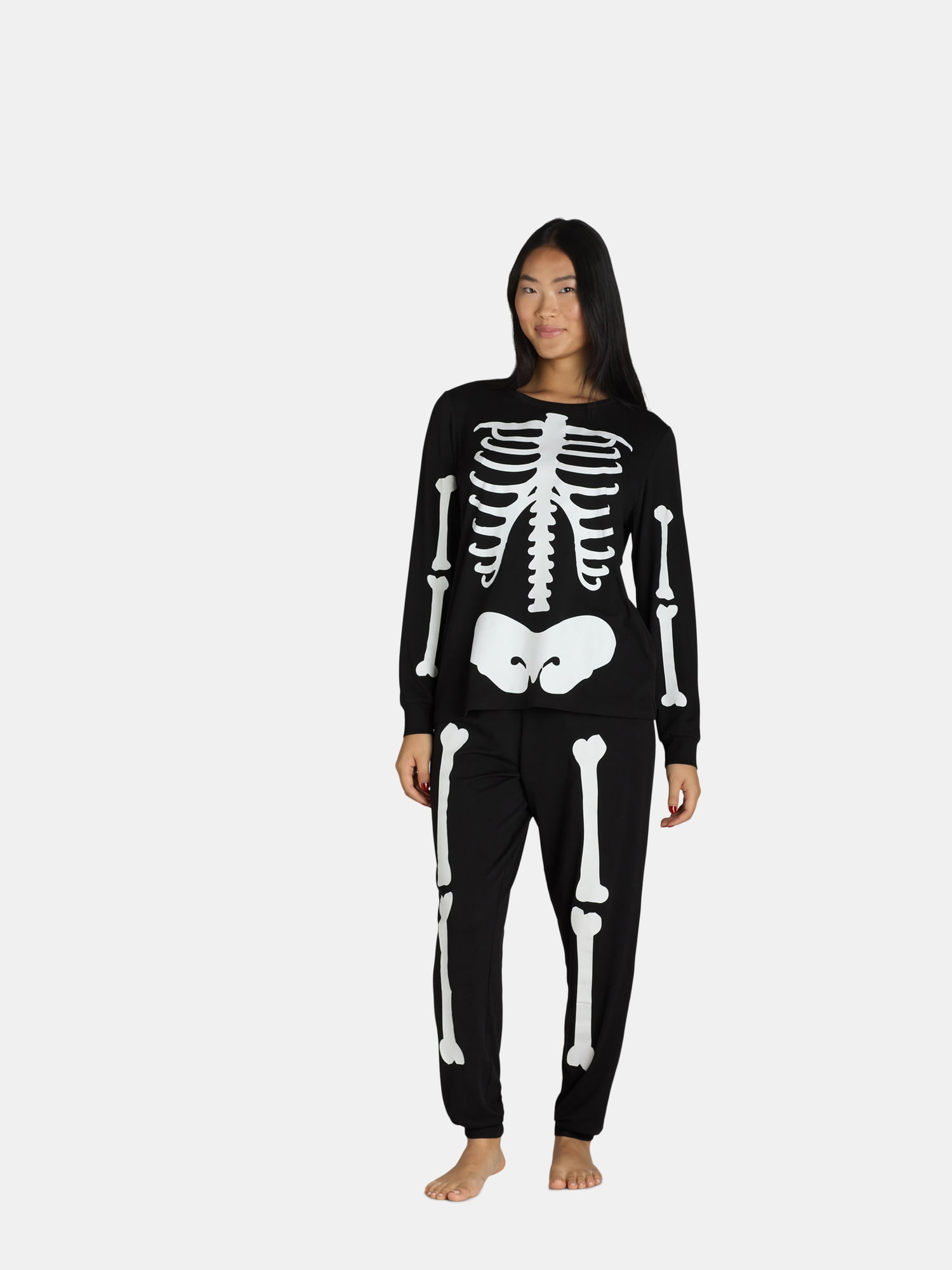 Halloween Women s Glow In The Dark Skeleton Pajama Set by Way to Celebrate 2 Piece Sizes S 3XL